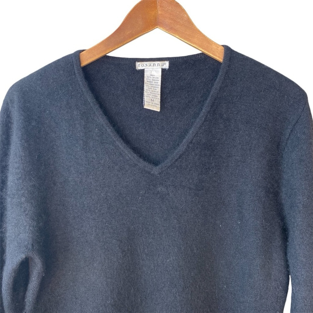 Vintage Rosanna Black Angora Lambs Wool V-Neck Long Sleeve Sweater Top MEDIUM - Picture 3 of 8